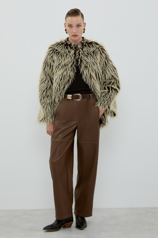 Bisiklet Yaka Kürk Kap Kahve - Roman