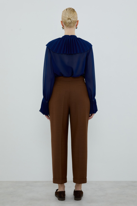 Double Paça Çift Pileli Havuç Pantolon Kahve - Roman (1)