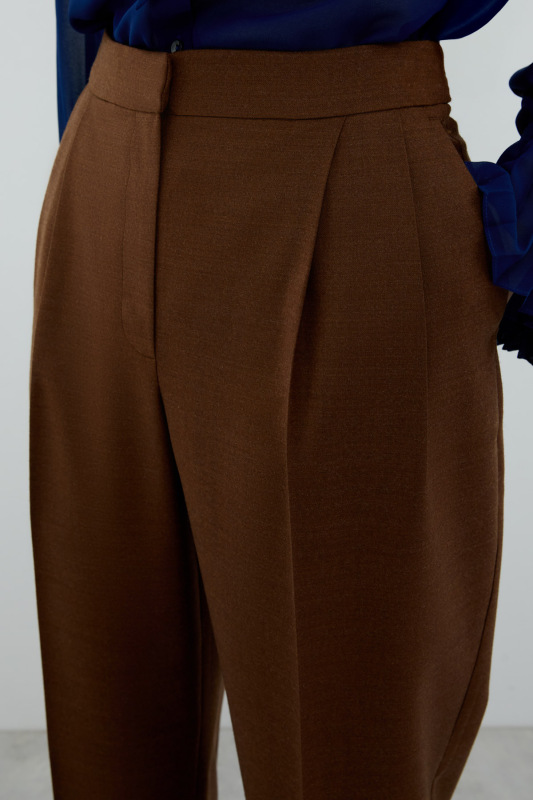 Double Paça Çift Pileli Havuç Pantolon Kahve - 3