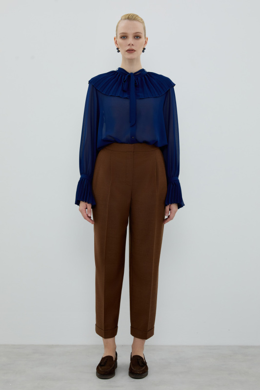 Double Paça Çift Pileli Havuç Pantolon Kahve - Roman