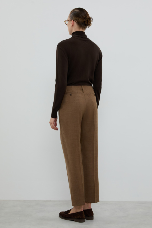 Yün Karışımlı Tek Pileli Havuç Pantolon Kahve - Roman (1)