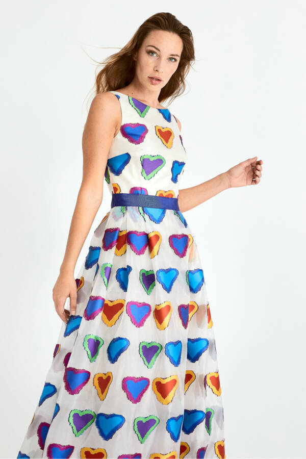Kalp Desenli Kuşaklı Nişan Elbisesi Standart Renk - 4