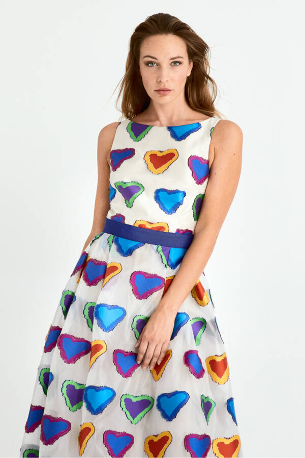 Kalp Desenli Kuşaklı Nişan Elbisesi Standart Renk - 3