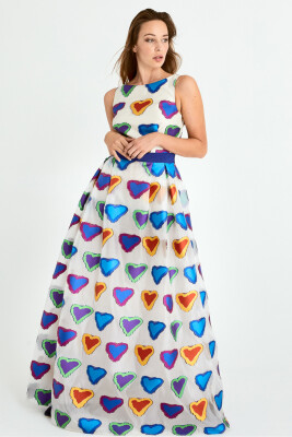 Kalp Desenli Kuşaklı Nişan Elbisesi Standart Renk 
