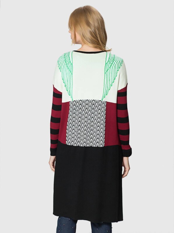  Kanat Desenli Uzun Triko Hırka Standart Renk - 2