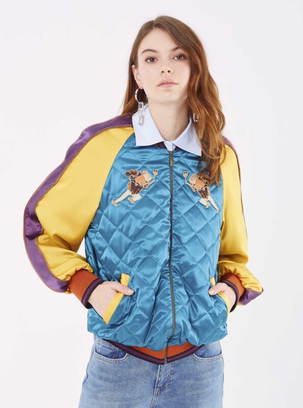 Kapitone Desenli Renkli Bomber Ceket Standart Renk - 3