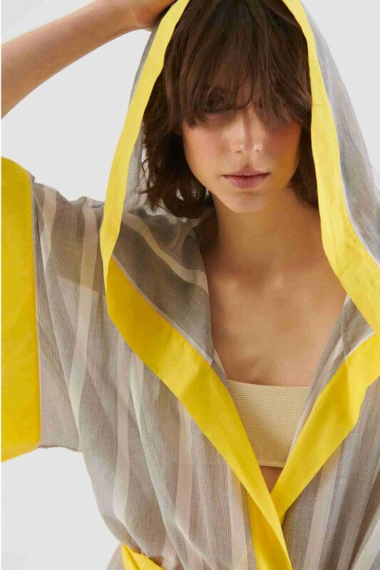 Kapüşonlu Çizgili Kimono Standart Renk - 3