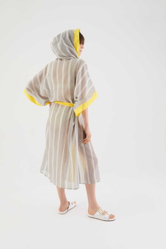 Kapüşonlu Çizgili Kimono Standart Renk - 2