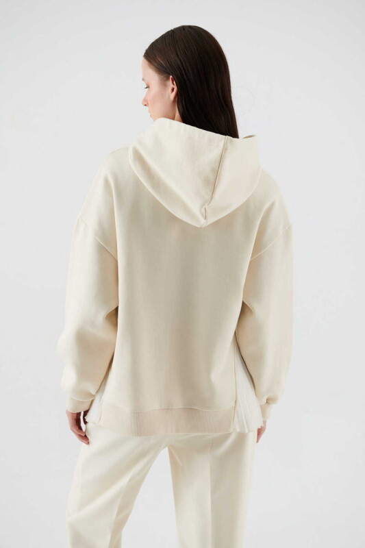  Kapüşonlu Kadın Sweatshirt Bej - 2