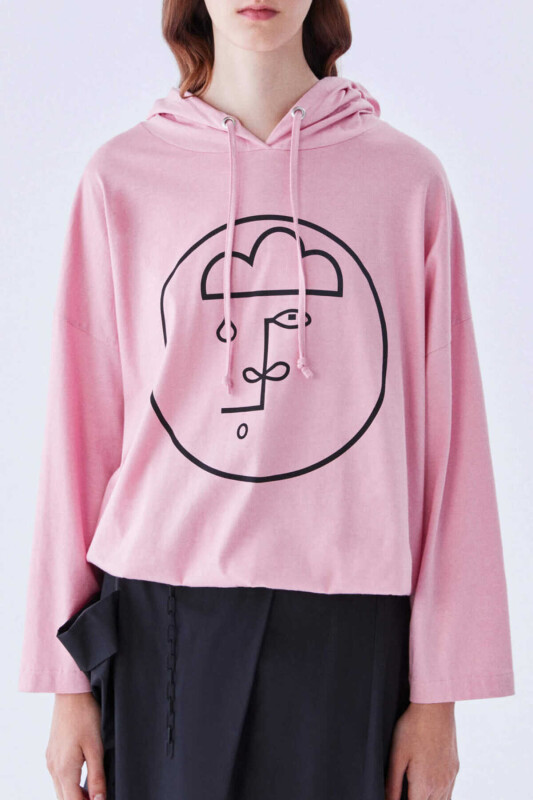 Kapüşonlu Kadın Sweatshirt Pembe 