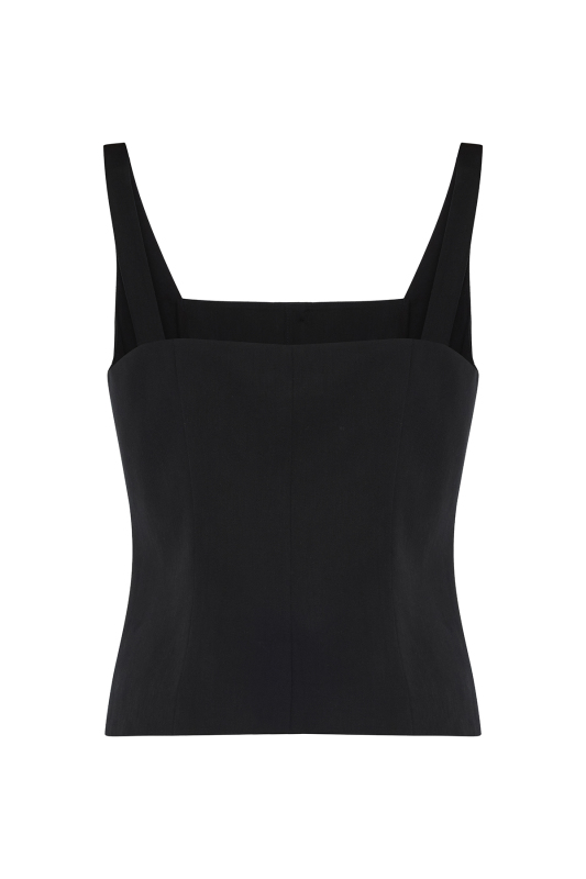 Kare Yaka Önden Düğmeli Fit Yelek Lacivert - Roman (1)