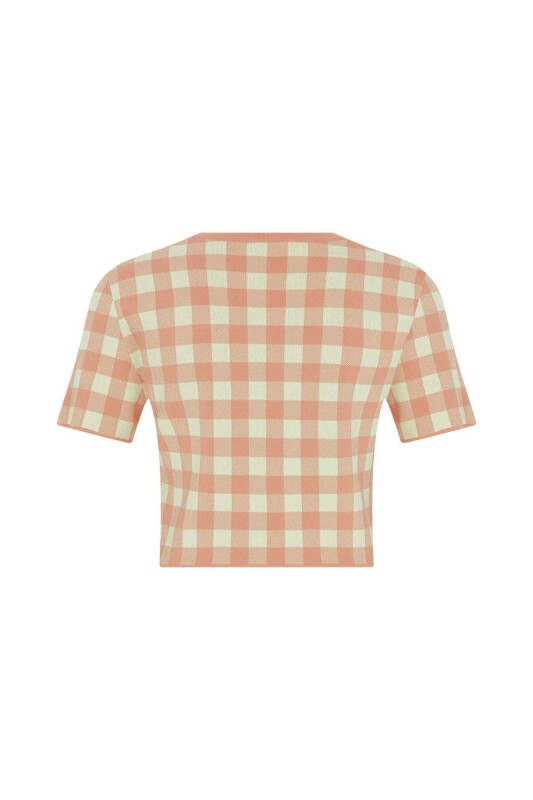 Kareli Kısa Kollu Desenli Triko Standart Renk - 5