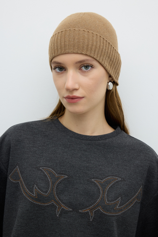 Kaşmir ve Yün Karşımlı Triko Bere Camel - Roman