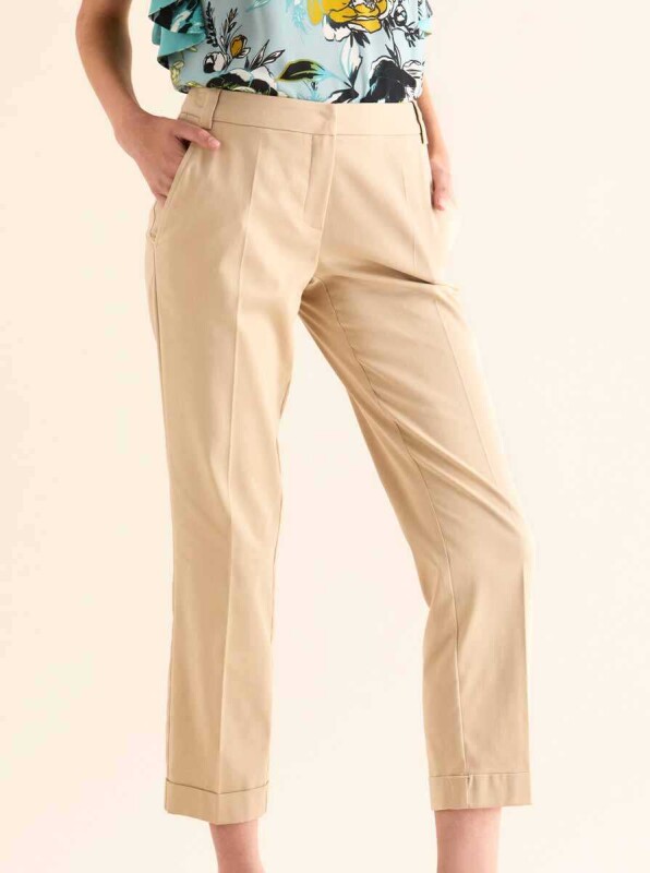 Katlı Paça Kadın Pantolon Bej - 3