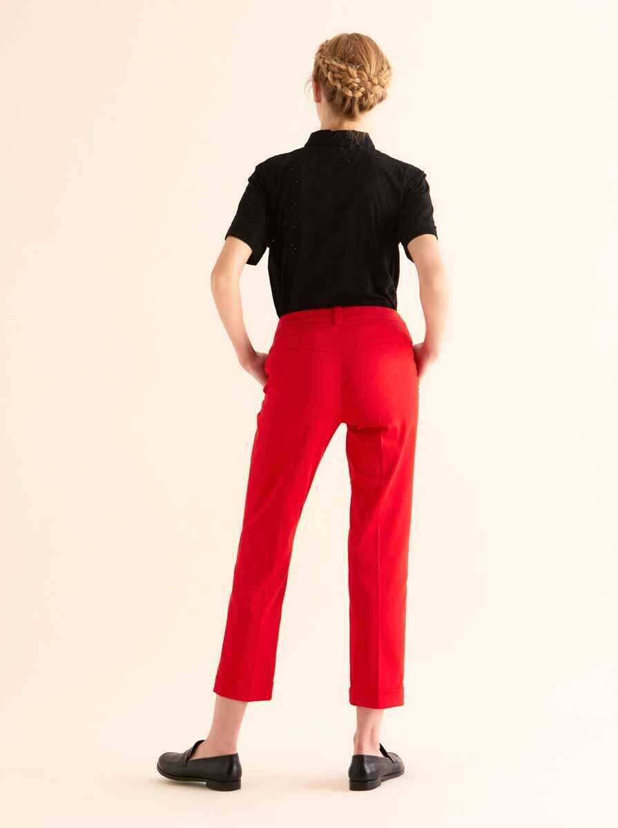 Katlı Paça Kadın Pantolon Kırmızı - 2