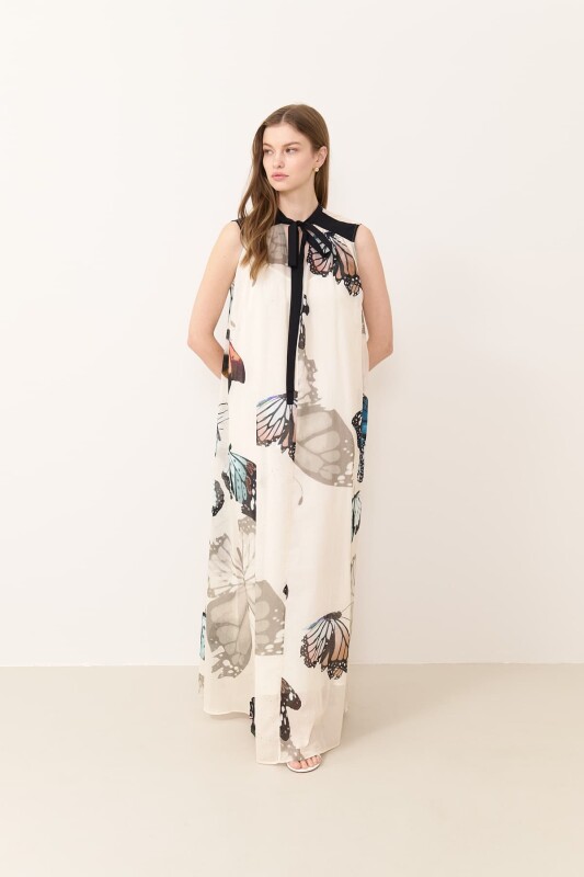 Kelebek Desenli Maksi Boy Elbise Standart Renk - 1