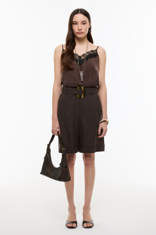 Kemer Detaylı Double Paça Şort Kahve - Roman