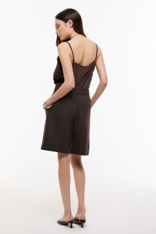 Kemer Detaylı Double Paça Şort Kahve - Roman (1)