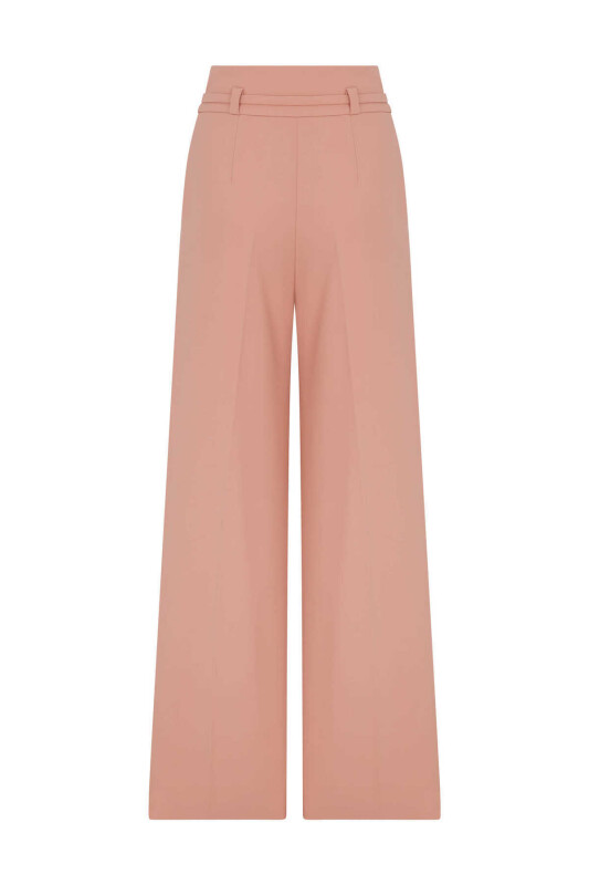  Kemer Detaylı Geniş Paça Kadın Pantolon Pudra - 2