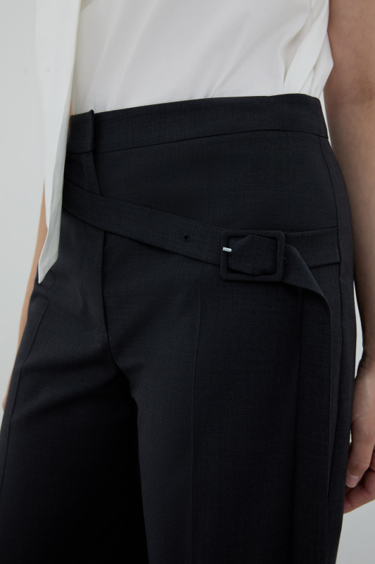 Kemer Detaylı Geniş Paça Pantolon Koyu Gri - 3