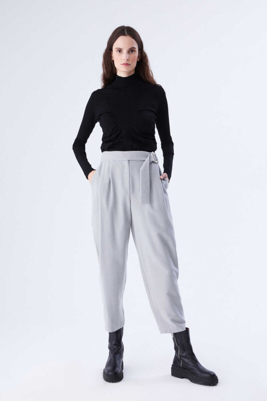  Kemer Detaylı Kadın Pantolon Gri - Roman