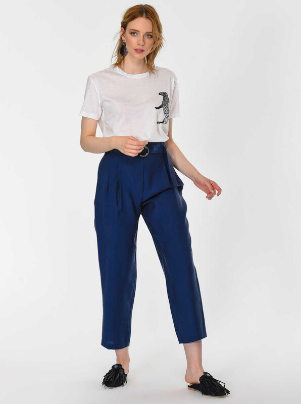 Kemer Detaylı Kadın Pantolon Lacivert - 4
