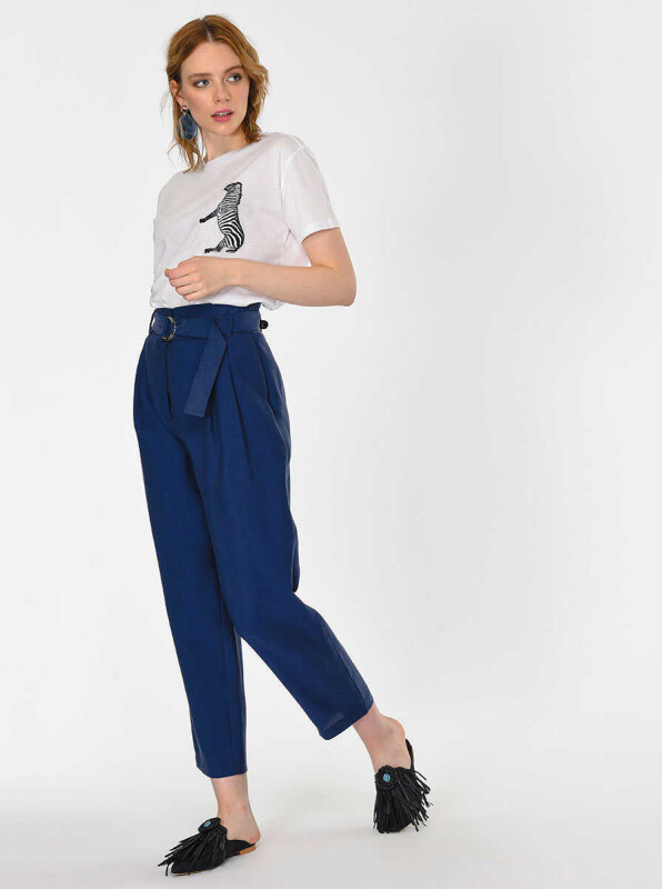 Kemer Detaylı Kadın Pantolon Lacivert - 3