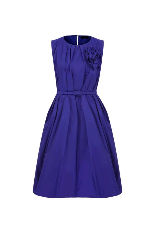  Kemer Ve Broş Detaylı Tafta Abiye Elbise Saks - 4