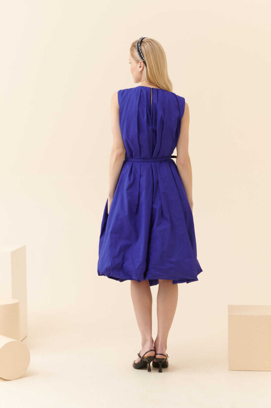  Kemer Ve Broş Detaylı Tafta Abiye Elbise Saks - 2