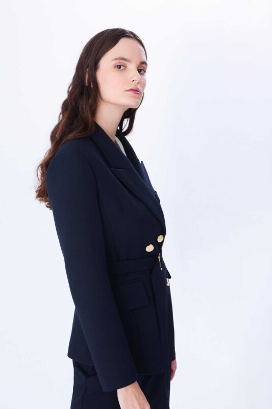  Kemer Ve Düğme Detaylı Ceket Lacivert - 4
