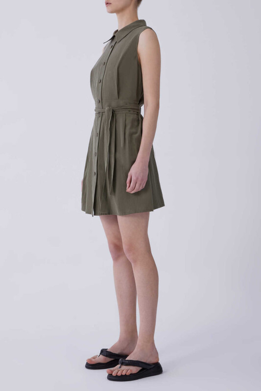 Kemerli Askılı Günlük Elbise Haki - 3