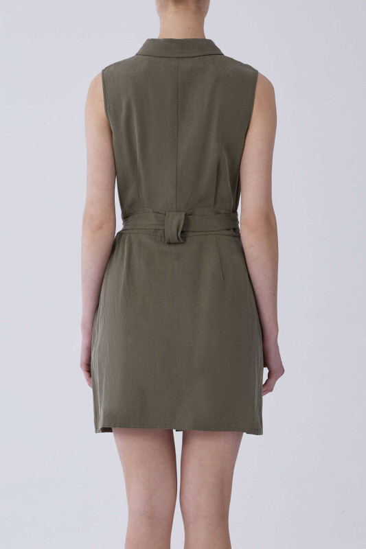Kemerli Askılı Günlük Elbise Haki - 2