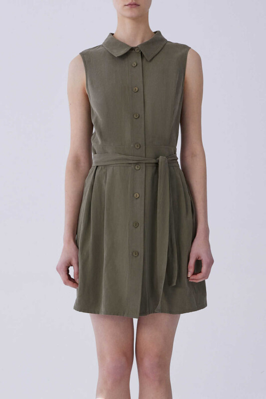 Kemerli Askılı Günlük Elbise Haki - 1