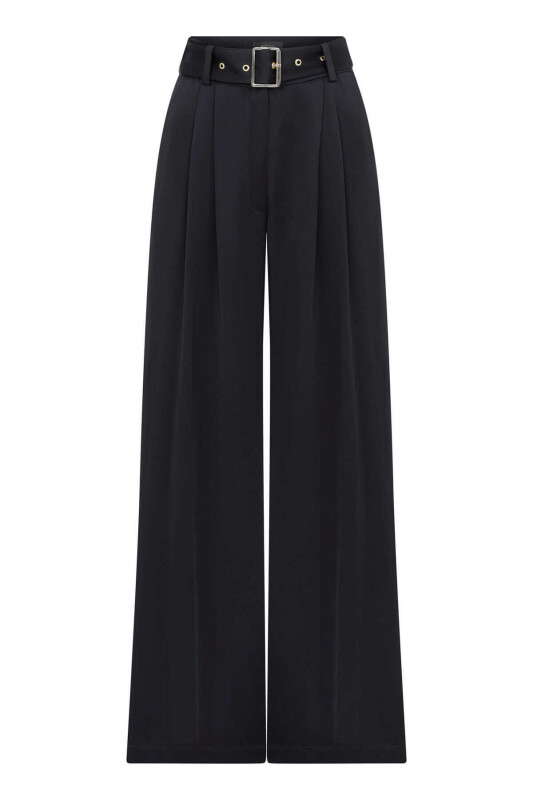  Kemerli Geniş Paça Pantolon Lacivert - 1