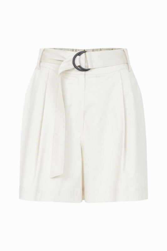 Kemerli Kadın Şort Bej - 4