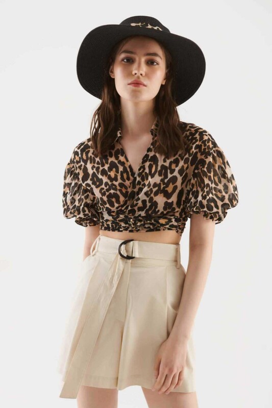 Kemerli Kadın Şort Bej - 1