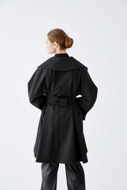  Kemerli Kadın Trençkot Siyah - 2