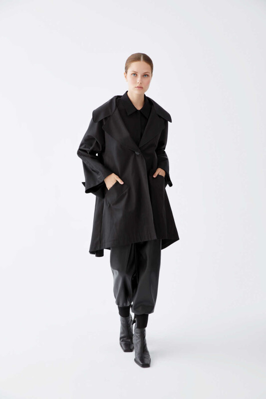  Kemerli Kadın Trençkot Siyah - 3