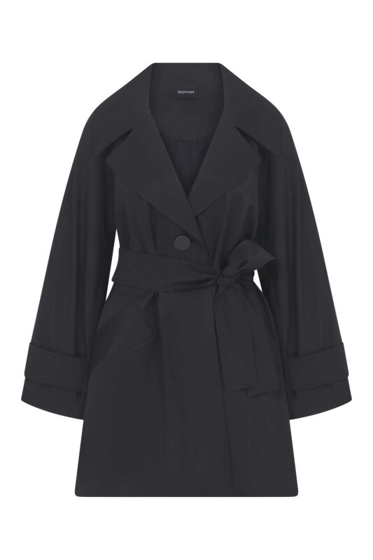  Kemerli Kadın Trençkot Siyah - 4