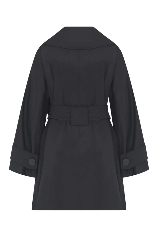  Kemerli Kadın Trençkot Siyah - 5