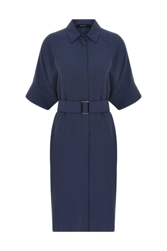 Kemerli Uzun Elbise Lacivert - 4