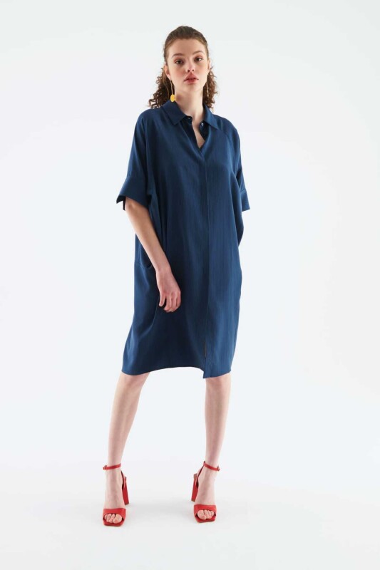 Kemerli Uzun Elbise Lacivert - 1