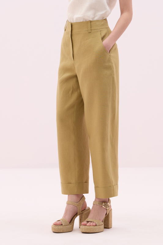 Keten Double Paça Pantolon Olive - 3