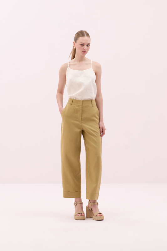 Keten Double Paça Pantolon Olive 