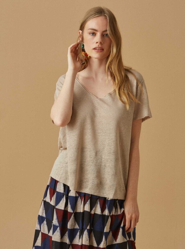 Keten T-Shirt Bej 