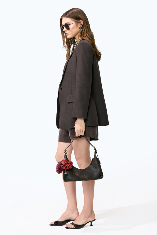 Keten Tek Düğmeli Blazer Ceket Kahve - 4