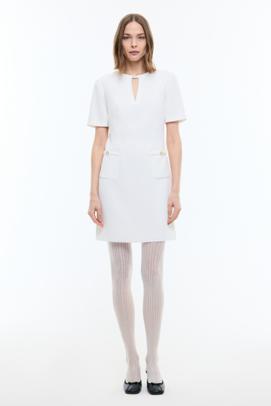 Kısa Kol Cepli Elbise Beyaz - Roman