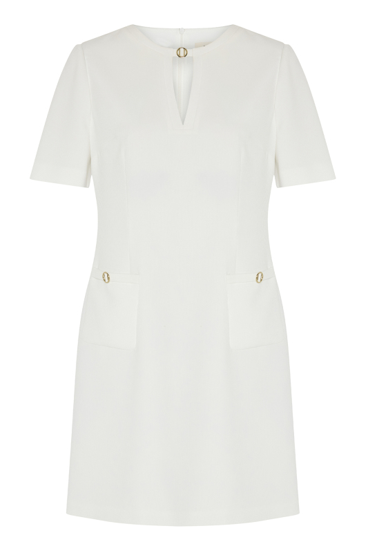 Kısa Kol Cepli Elbise Beyaz - 5