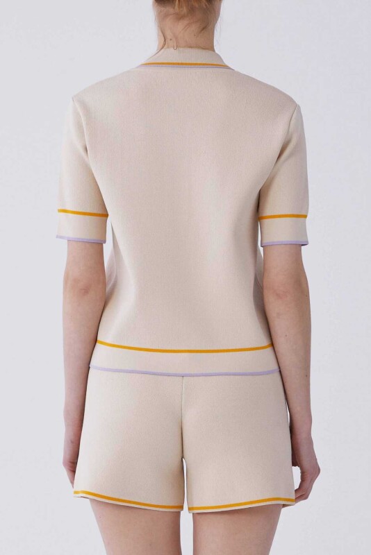 Kısa Kol Düğmeli Çizgi Detaylı Triko Standart Renk - 2