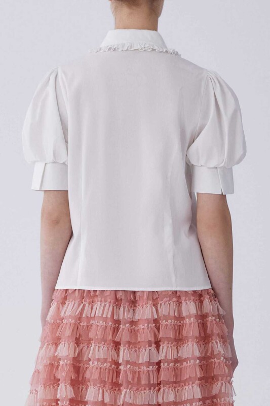 Kısa Kol Fırfır Detaylı Gömlek Beyaz - 2